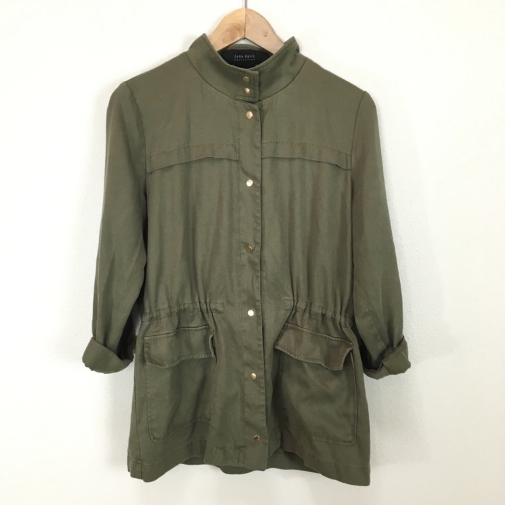 Zara Collection Utility Safari Army Green Tab Sleeve Jacket Women’s Sz Small